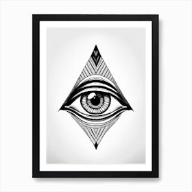 Geometric Eye, Symbol, Third Eye Simple Black & White Illustration 2 Art Print