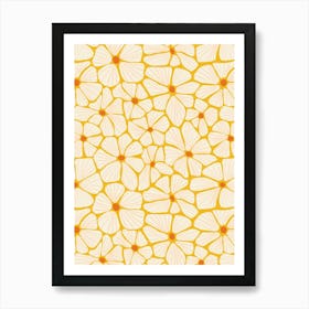 Flower Mosaic White Yellow Textured Hand Drawn Art Print