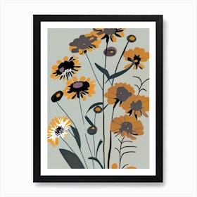 Helenium Wildflower Modern Muted Colours Art Print