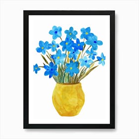 Blue Flowers In A Yellow Vase 1 Art Print