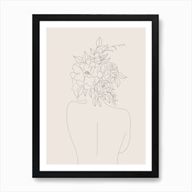 Woman With Flowers Minimal Line III Art Print