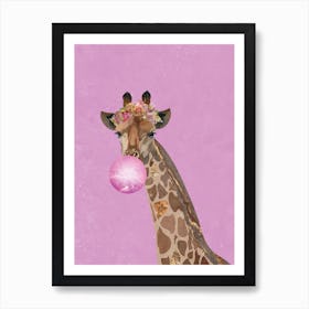 Giraffe Pink Bubblegum Art Print