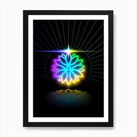 Neon Geometric Glyph in Candy Blue and Pink with Rainbow Sparkle on Black n.0167 Art Print