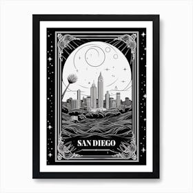 San Diego, United States, Tarot Card Travel  Line Art 1 Art Print