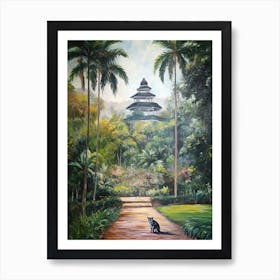 Painting Of A Cat In Royal Botanic Gardens, Kandy Sri Lanka In The Style Of Impressionism 02 Art Print