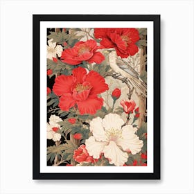 Peony And Bird 2 Vintage Japanese Botanical Art Print