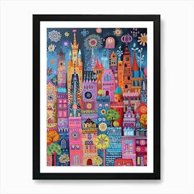 Kitsch Colourful Cityscape Patterns 3 Art Print