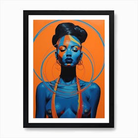 Woman In Blue And Orange Art Print