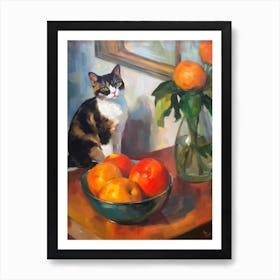 Flower Vase Amaryllis With A Cat 3 Impressionism, Cezanne Style Art Print