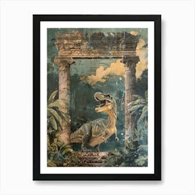 Dinosaur By An Ancient Ruin Painting 3 Art Print