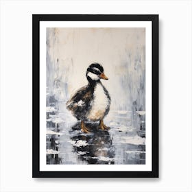 Abstract Snow Scene Of A Black & White Duckling Art Print