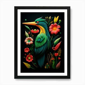 Folk Bird Illustration Green Heron 1 Art Print