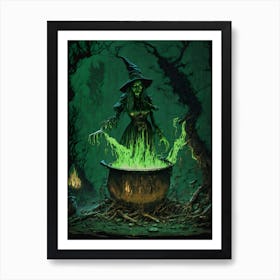 Witch's Brew in the Haunting Forest - Cauldron Witchcraft Art Print