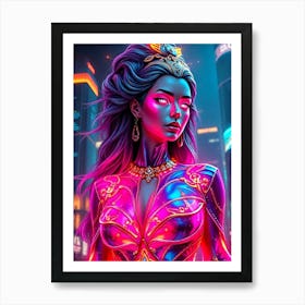 Cyborg Girl Pink Neon Gloss Art Print