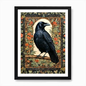 The Raven ~ Watercolor Art Nouveau Wildflowers Vines, Ornate Crow Wall Decor Roses Mugwort Witch, Grey Witches Familiar Gothic Room Decor, Lovecraft Edgar Frame For Witch Home - Pagan Bohemian Dark Creatures Graveyard Art ~ Witchy Watercolour Art Print