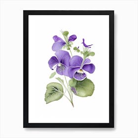 Violets Floral Quentin Blake Inspired Illustration 1 Flower Art Print