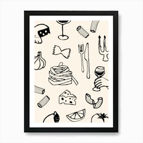 Pasta Night Hand-Drawn Illustration Print Poster