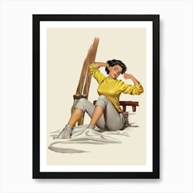 Pin Up Sexy Girl Ready For A Morning Ski Art Print