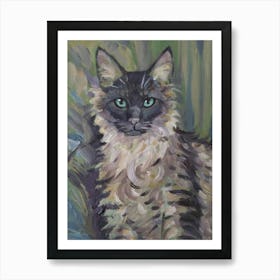 Serious cat on a green background Art Print