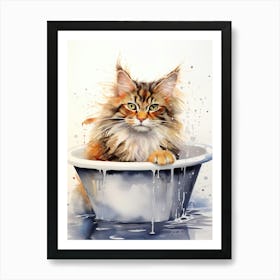 Maine Coon Cat In Bathtub Bathroom 2 Art Print