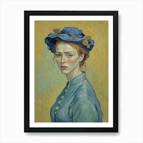 Portrait Of A Woman Wearing A Blue Hat Art Print