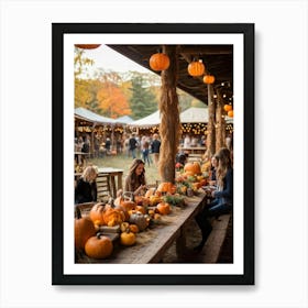 An Old Style Fall Fair Set Amid The Heart Of A Golden Hued Forest The Venue Is Bedecked With Lively (4) Art Print