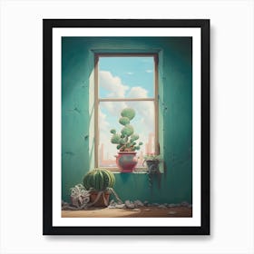 Bunny Ear Cactus On A Window  4 Art Print