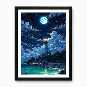 Lighthouse At Night 2 Art Print