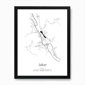 Jakar,Bhutan Minimalist Map Poster