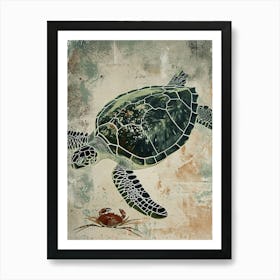 Vintage Sea Turtle & Crab Illustration 3 Art Print