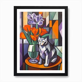 Crocus With A Cat 4 Cubism Picasso Style Art Print