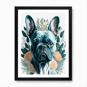 Floral French Bulldog Painting (2) Art Print