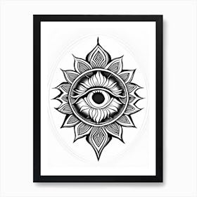 The Ajna Chakra, Symbol, Third Eye Simple Black & White Illustration 3 Art Print