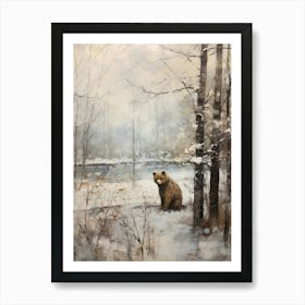 Vintage Winter Animal Painting Brown Bear 4 Art Print