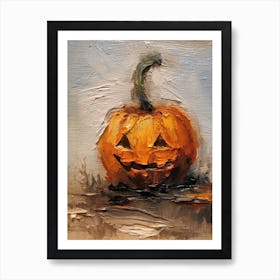 Spooky Halloween Pumpkin, Oil Painting 0 Art Print