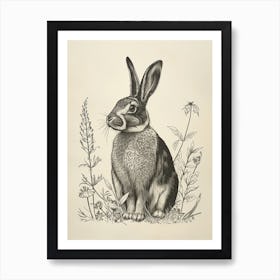 American Sable Blockprint Rabbit Illustration 1 Art Print