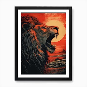 Lion Art Paintingwoodblock Printing Style 2 Art Print