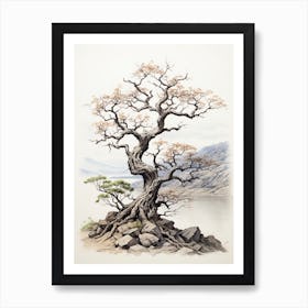 A Tree, Japanese Brush Painting, Ukiyo E, Minimal 4 Art Print