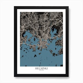 Helsinki Black Blue Art Print