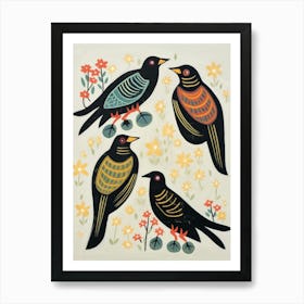 Folk Style Bird Painting Raven 1 Art Print