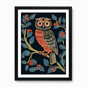 Vintage Bird Linocut Owl 2 Art Print