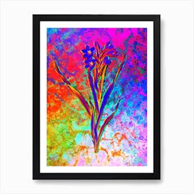 Sword Lily Botanical in Acid Neon Pink Green and Blue n.0093 Art Print