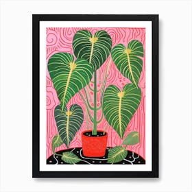 Pink And Red Plant Illustration Monstera Mint 2 Art Print