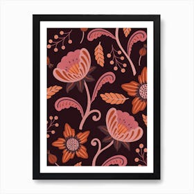 Floral Pattern maroon Art Print