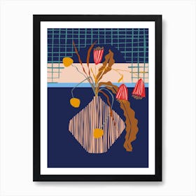 Mid Century Blue Ikebana Art Print