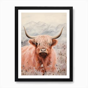 Snowy Highland Cow Textured Illustration 3 Art Print