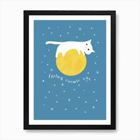 flying cosmic cat - space in the moon Art Print