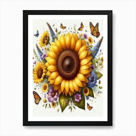 Sunflowers And Butterflies 2 Art Print