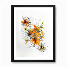 Orange Flowers On White Background Art Print