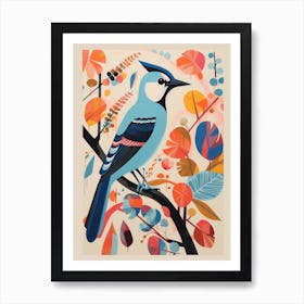 Colourful Scandi Bird Blue Jay 5 Art Print